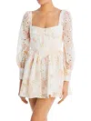 Bardot Lila Floral Eyelet Corset Long Sleeve Minidress In Multi