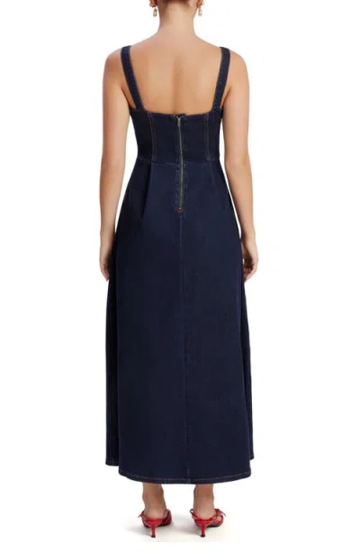 Bardot Lilah Corset Denim Midi Dress In Dark