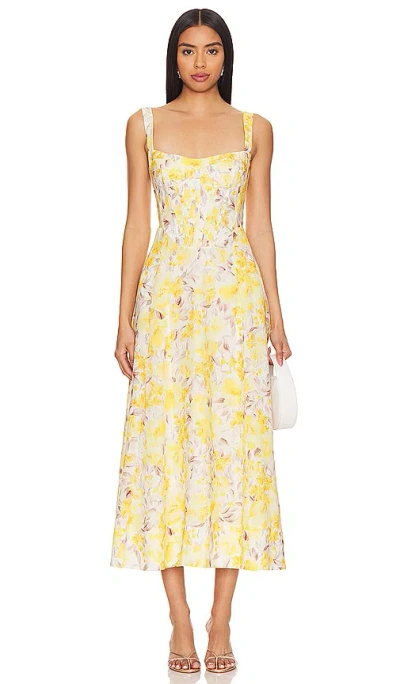 Bardot Lilah Corset Midi Dress In Yellow Floral