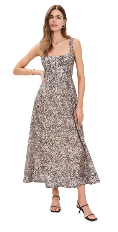 Bardot Lilah Corset Linen-blend Midi Dress In Brown