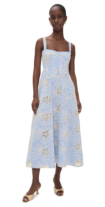 Bardot Lilah Broderiey Corset Midi Dress In Blue