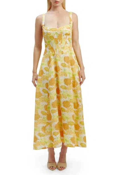 Bardot Lilah Floral Corset Midi Dress In Yellow Floral