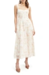 BARDOT LILAH FLORAL EYELET EMBROIDERED CORSET MIDI DRESS