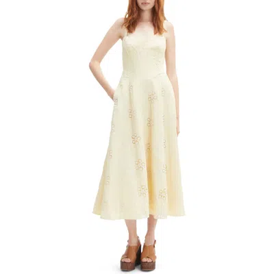 Bardot Lilah Floral Eyelet Lace Corset Midi Sundress In Yellow Dsy