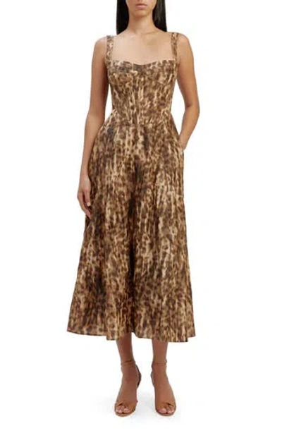 Bardot Lilah Leopard Print Sleeveless Corset Midi Dress