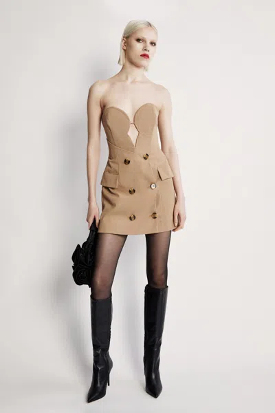 Bardot Lilith Button Front Mini Dress In Camel