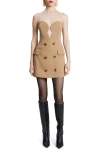 Bardot Lilith Button Front Mini Dress In Camel