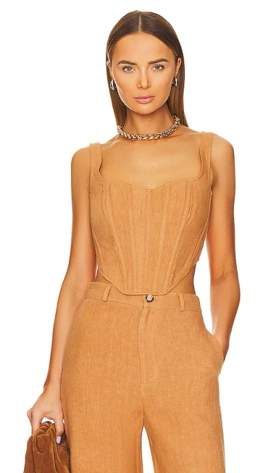 Bardot Linen Corset Bustier In Camel