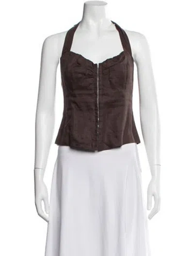 Pre-owned Bardot Linen Halterneck Top In Brown