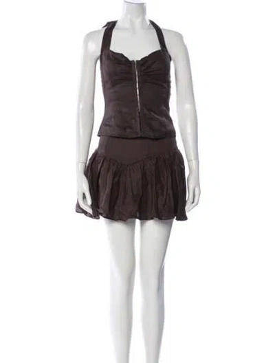 Pre-owned Bardot Linen Pleated Accents Skirt Suit W/ Tags In Brown