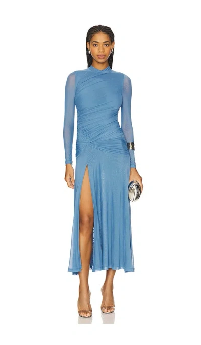 Bardot Liyana Ruched Mesh Dress In Blue