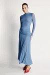 Bardot Liyana Long-sleeve Ruched Mesh Midi Dress In Dusty Blue