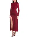 Bardot Liyana Ruched Long Sleeve Mesh Maxi Dress In Red