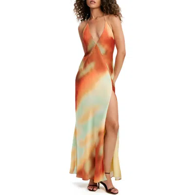 Bardot Lizbeth Abstract Sunrise Print Satin Maxi Dress In Multi