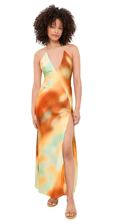 Bardot Lizbeth Halter Neck Maxi Dress With Thigh Slit In Orange