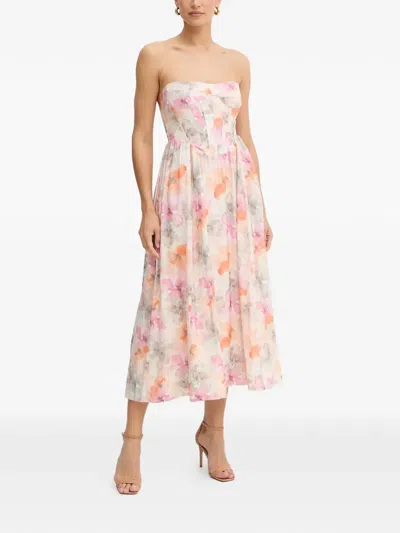 Bardot Lola Floral-pattern Strapless Midi Dress In Multi