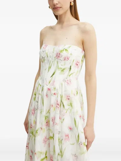 Bardot Lola Floral-print Corset Midi Dress In White