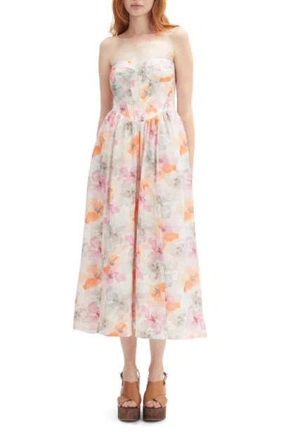 Bardot Lola Floral Strapless Corset Dress In Orange