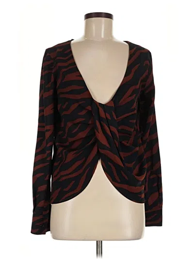 Pre-owned Bardot Long Sleeve Top Brown Plunge Neckline Tops