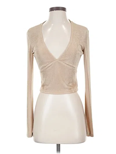 Pre-owned Bardot Long Sleeve Top Tan Plunge Neckline Tops