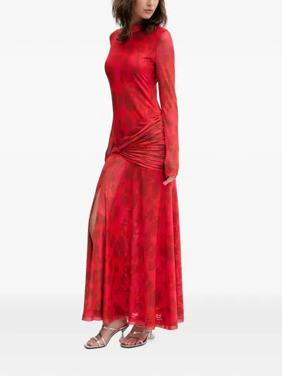 Bardot Langärmeliges Maxikleid Mit Blumen-print In Red