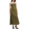 Bardot Lora Strapless Cotton Poplin Maxi Dress In Khaki