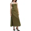 Bardot Lora Strapless Cotton Poplin Maxi Dress In Khaki