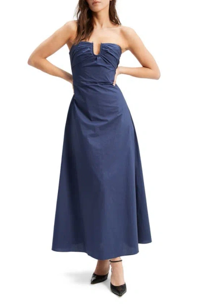 Bardot Lora Strapless Cotton Poplin Maxi Dress In Navy