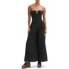 Bardot Lora Strapless Wide Leg Cotton Poplin Jumpsuit In Black