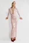 Bardot Lorel Sequin Plunge Long Sleeve Maxi Dress In Pink
