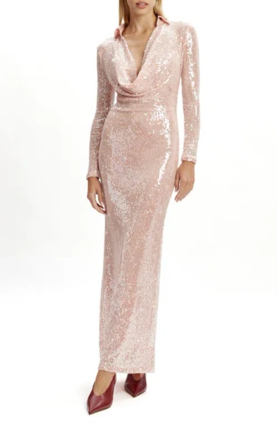 Bardot Lorel Sequin Plunge Long Sleeve Maxi Dress In Pink