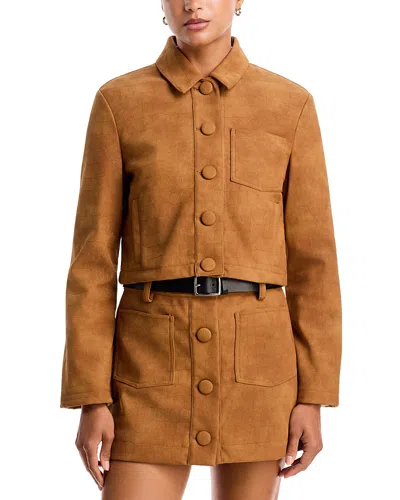 Bardot Lorenzo Croc Faux Suede Shirt In Brown
