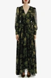 Bardot Lucianna Long Sleeve Maxi Wrap Dress In Green Floral