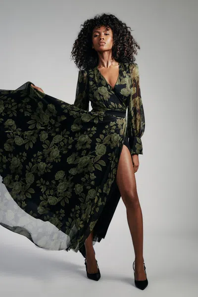 Bardot Lucianna Maxi Wrap Dress In Green Flo