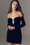 Bardot Luvia Velour Hourglass Off-shoulder Mini Dress In Black