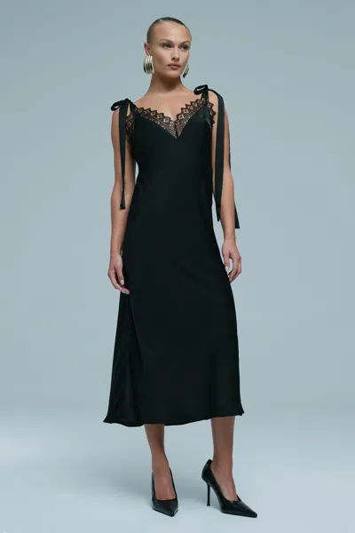 Bardot Lydia Tie Strap Midi Dress In Black