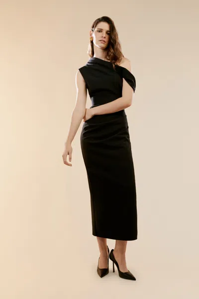 Bardot Maeve Asymmetric Midi Dress In Black