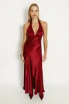 Bardot Magdalene Satin Halter Dress In Red