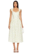Bardot Malea Floral Print Sleeveless Linen Blend Midi Dress In Yellow Ivory