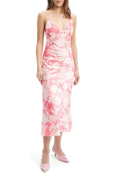 Bardot Malinda Floral Tie Back Satin Midi Dress In Pink Abstract