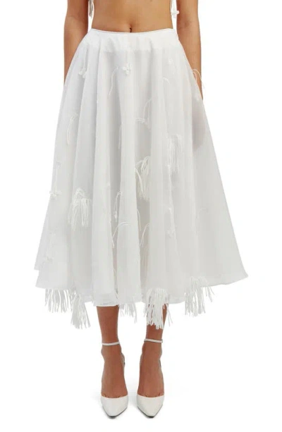 Bardot Marcell Fringe & Floral Appliqué Midi Skirt In Orchid White