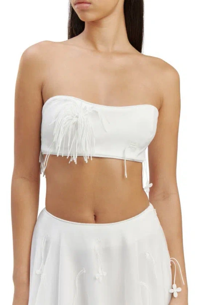 Bardot Marcelle Fringe Accent Bandeau Crop Top In Orchid White