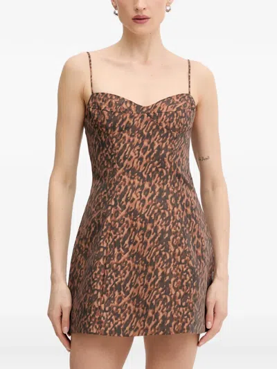 Bardot Marcello Leopard-print Sweetheart-neck Mini Dress In Brown