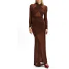 Bardot Marice Wrap Long Sleeve Mesh Maxi Dress In Brown
