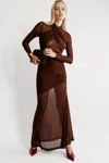 Bardot Marice Wrap Mesh Maxi Dress In Brown
