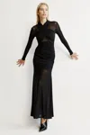 Bardot Veria Front Wrap Long Sleeve Mesh Gown In Black