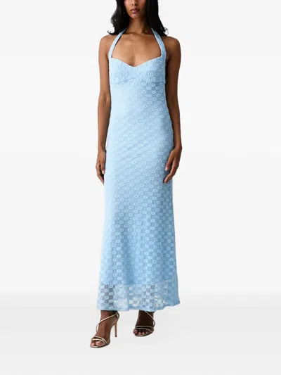 Bardot Mariko Floral-lace Halterneck Maxi Dress In Blue