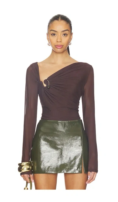 Bardot Marisol Asymmetric Mesh Top In Brown