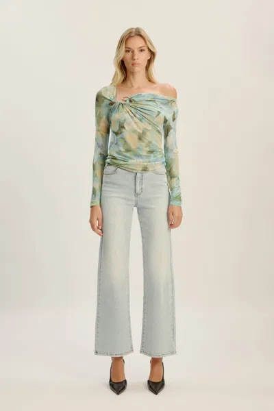 Bardot Marisol Asymmetric Mesh Top In Green