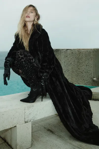 Bardot Marta Faux Fur Longline Coat In Black